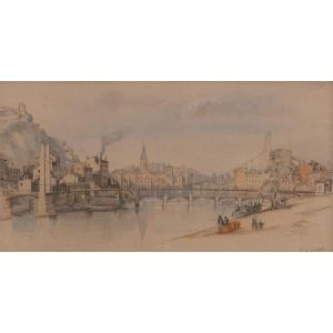 Alfred DE COURVILLE - Vue de Lyon, les quais de Saône à Saint-Georges 