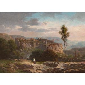 Antoine PONTHUS-CINIER  (Lyon, 1812 - id., 1885) - Vue de Crémieu 