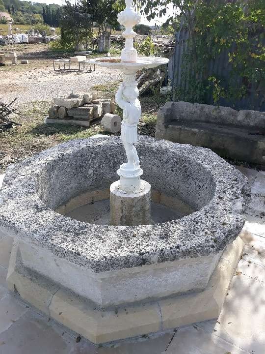 Old Octagonal Central Fountain With Art Cast Iron Statue From Val d'Osne-photo-2