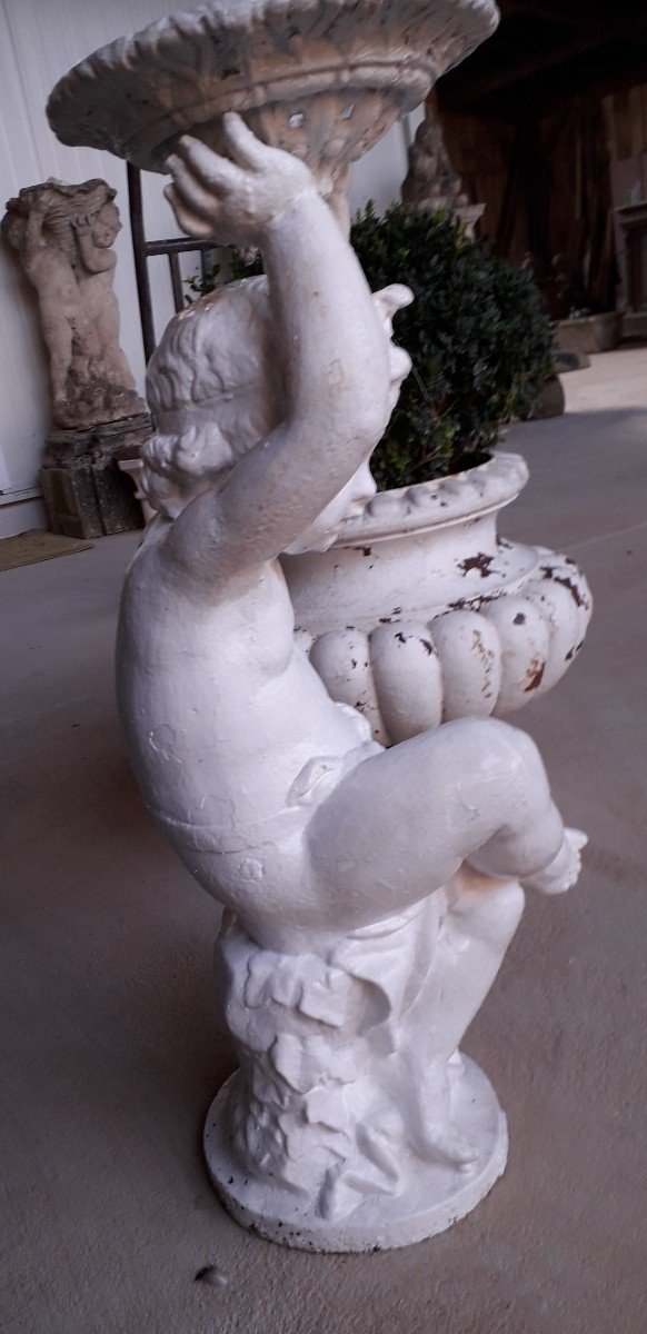 Statue Chérubin Portant Une Vasque En Fonte d'Art-photo-2
