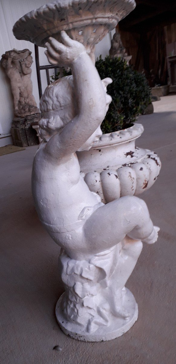 Cherub Statue Carrying An Art Cast Iron Basin-photo-2