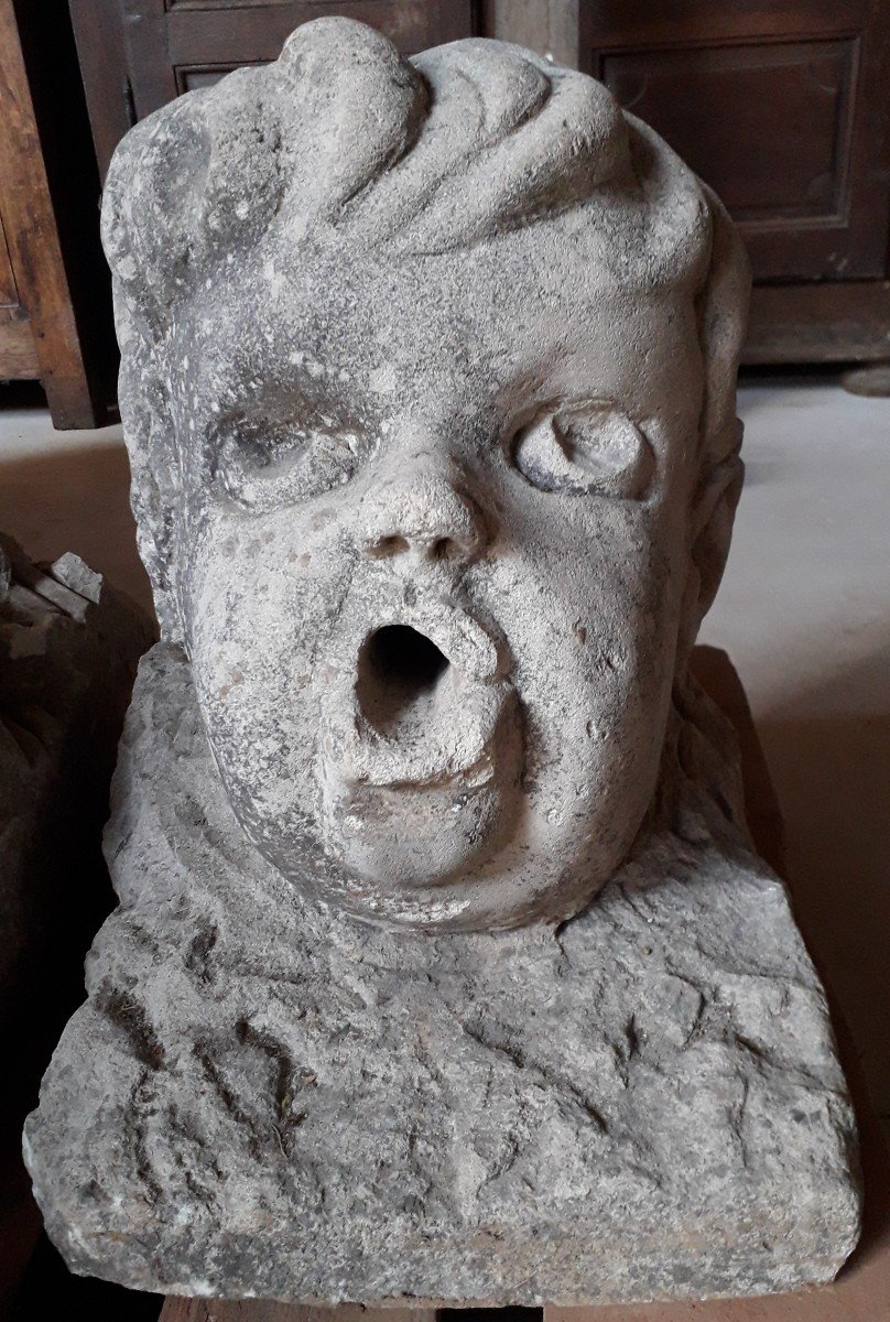 Stone Cherub Fountain Head 