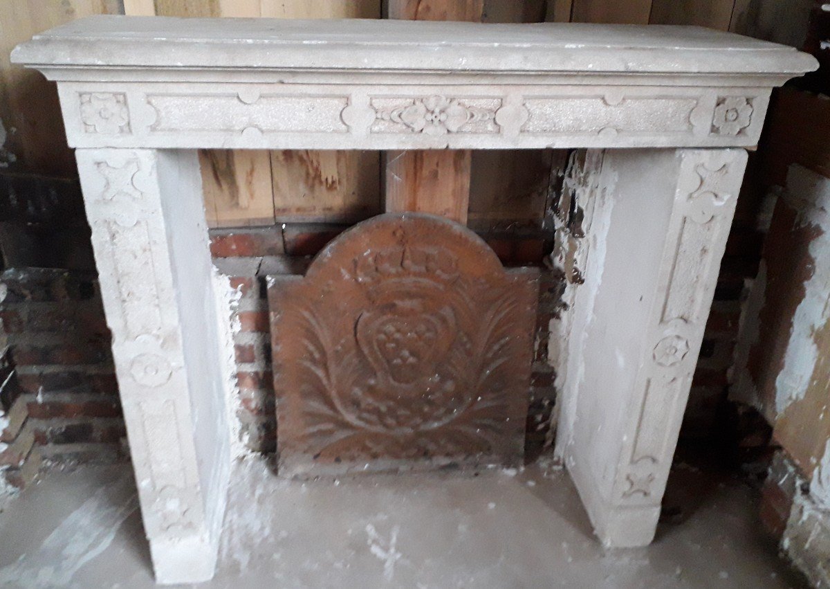 Old Carved Stone Fireplace-photo-2