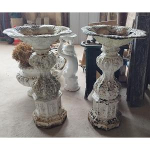 Pair Of Art Cast Iron Basins 