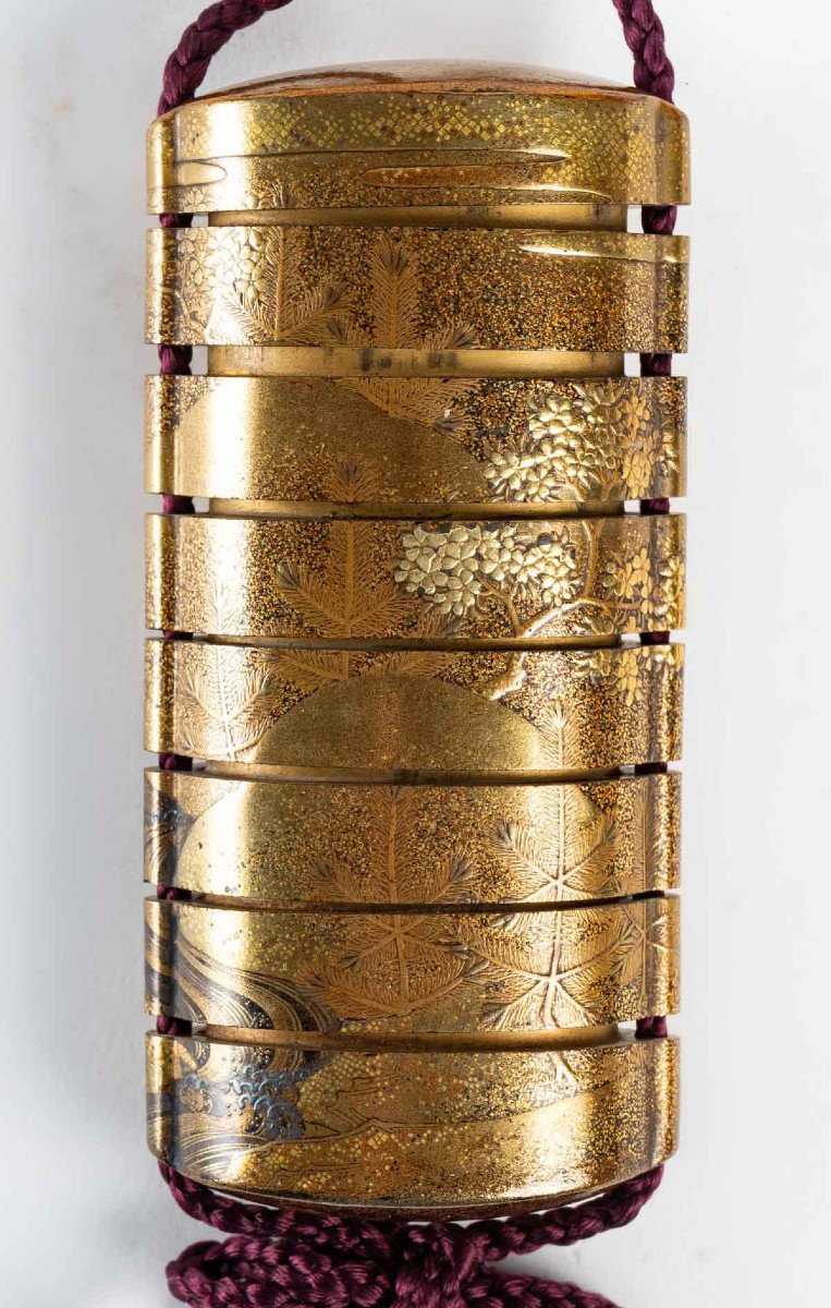 7-cases Inro In Gold Lacquer Signed Kajikawa And Shunsho-photo-4