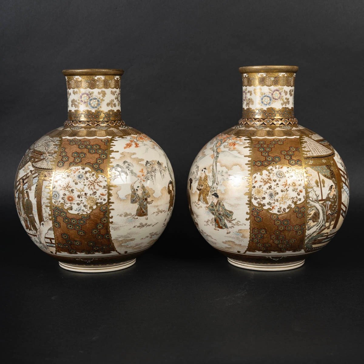 Paire De Grands Vases Japonais En Satsuma-photo-4