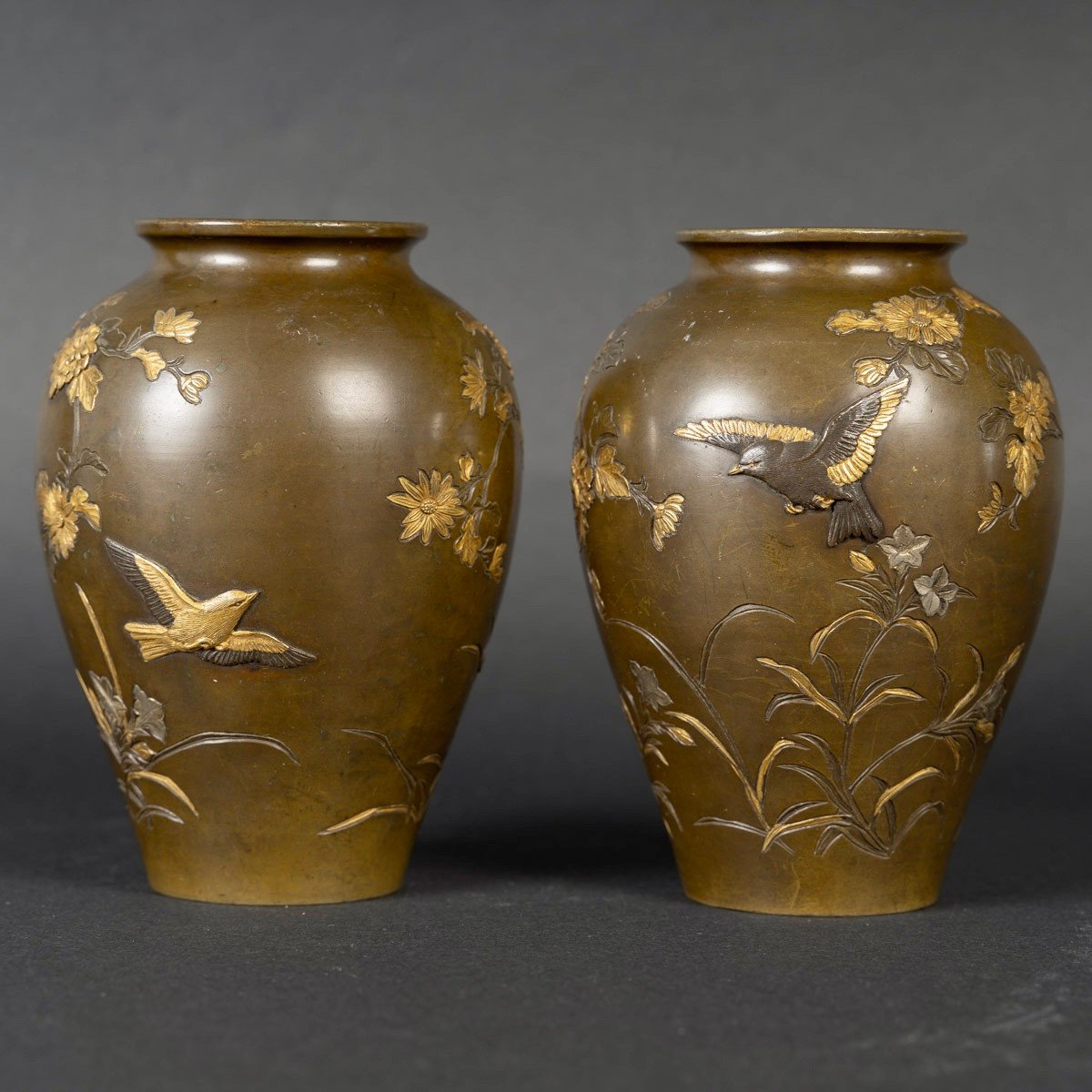 Paire De Vases Japonais En Bronze-photo-4