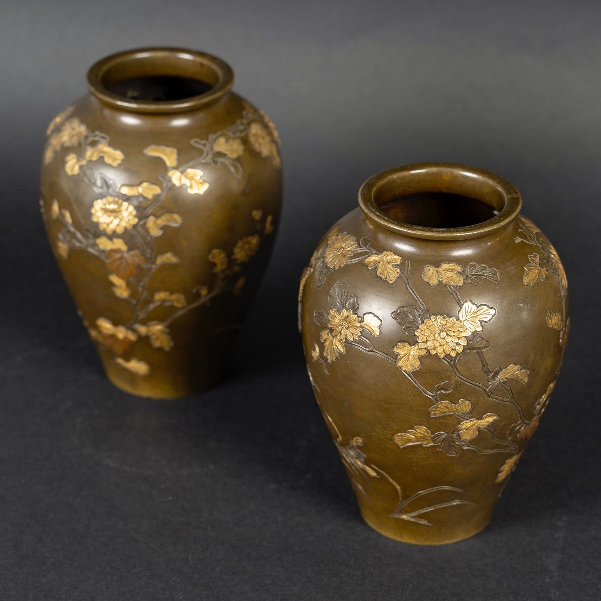 Paire De Vases Japonais En Bronze-photo-3