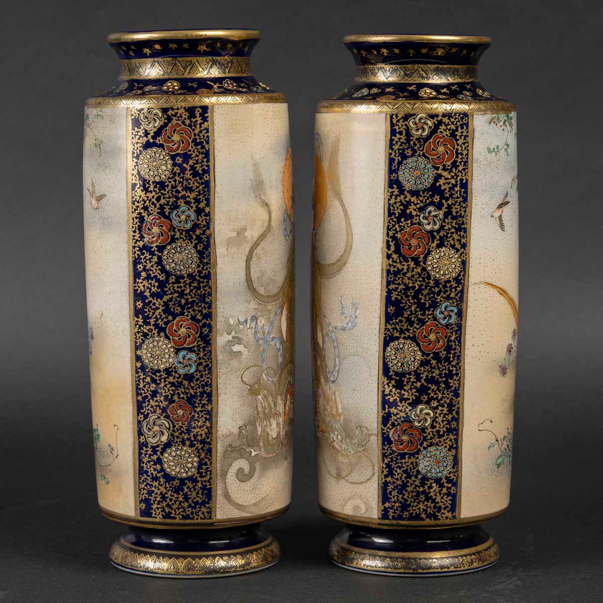 Elegant Pair Of Japanese Satsuma Earthenware Vases-photo-1