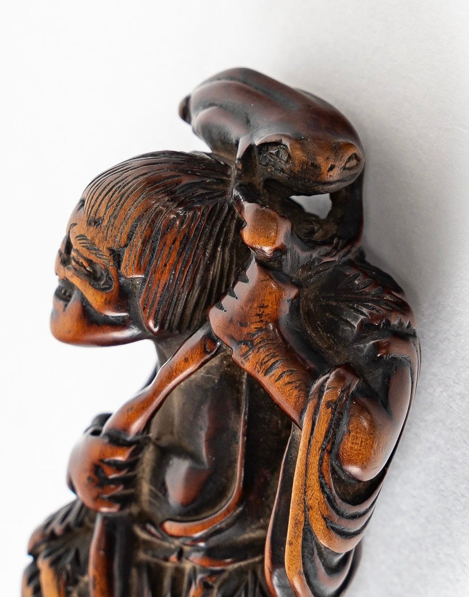 Netsuke En Buis d'Un Gama Sennin Par Gyokkei 19ème Siècle-photo-4