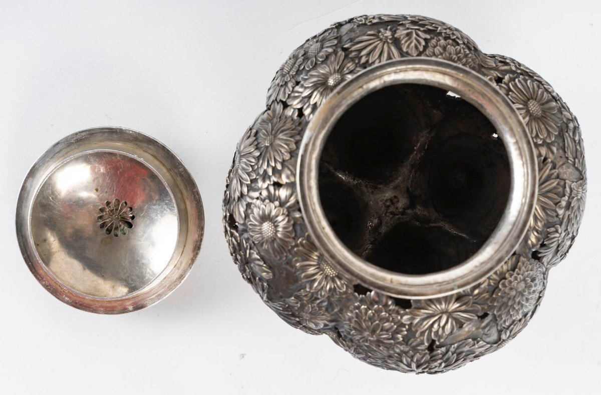 Japanese Silver Incense Burner-photo-2