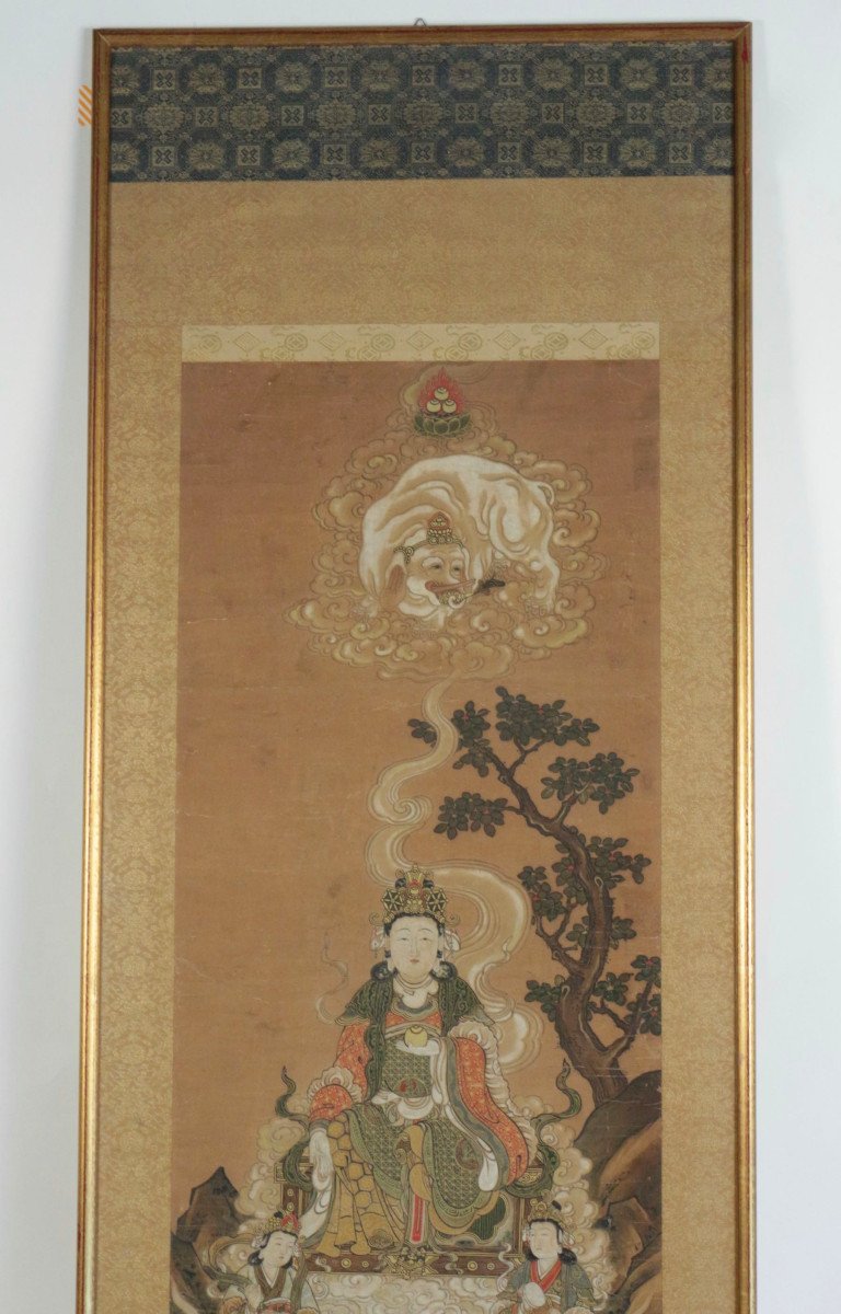 Kakemono (framed Scroll Painting) Of Fugen Bosatsu 19th Century-photo-2