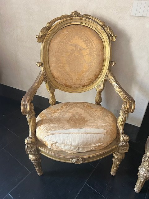 Pair Of Gilded Wooden Armchairs Genoa-photo-2