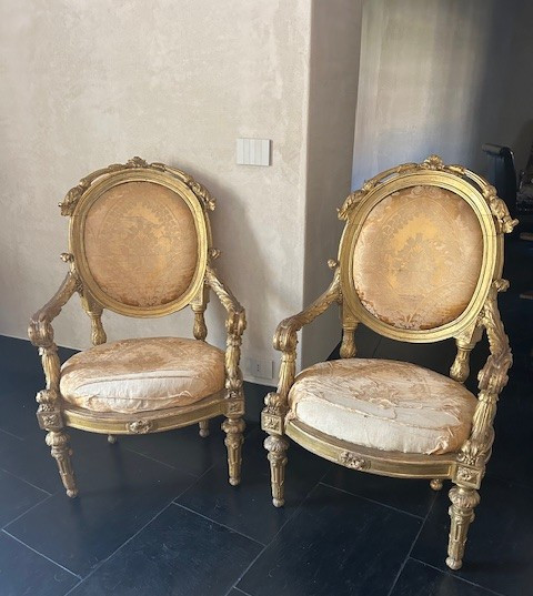 Pair Of Gilded Wooden Armchairs Genoa