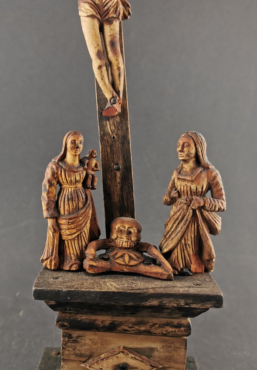 Small Calvary In Carved Wood Folk Art-photo-2