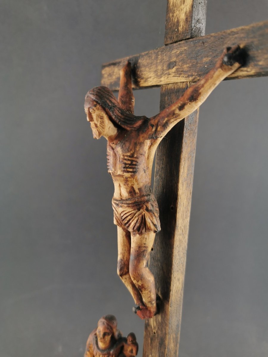 Small Calvary In Carved Wood Folk Art-photo-3