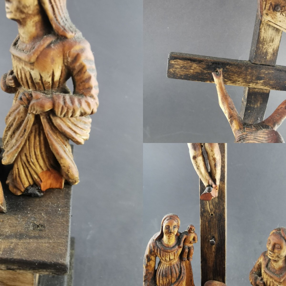 Small Calvary In Carved Wood Folk Art-photo-5