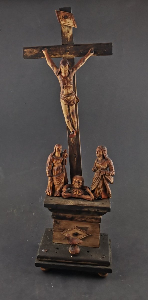 Small Calvary In Carved Wood Folk Art