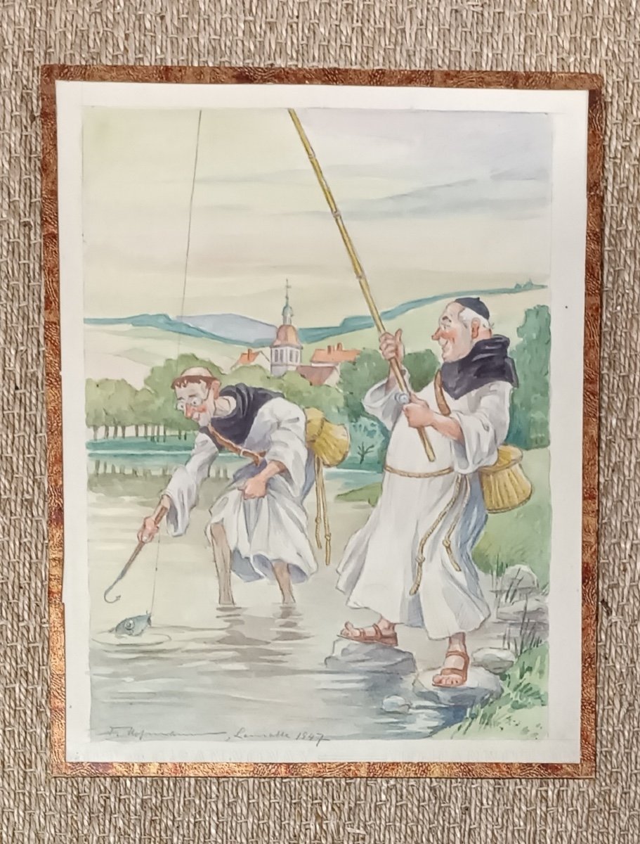 3 Humorous Watercolors By Ecclesiastical Ax Century