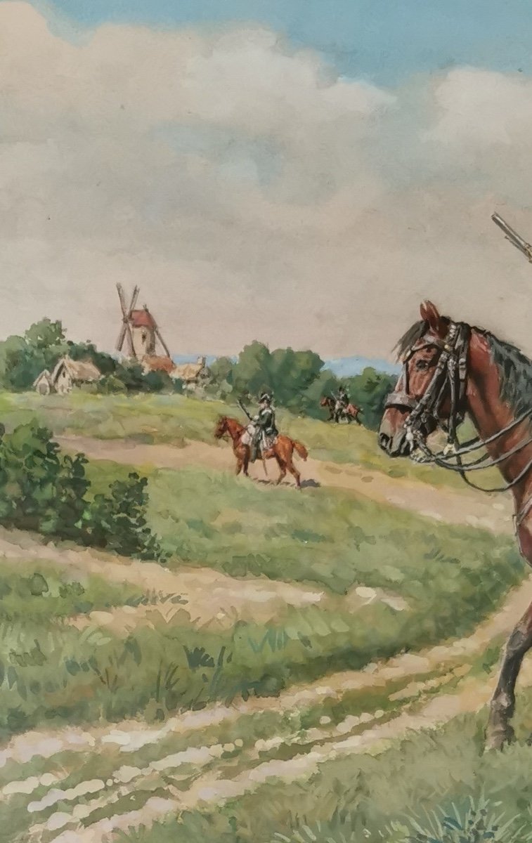 Chasseur A Cheval 1er Empire, Aquarelle De L Rousselot-photo-3