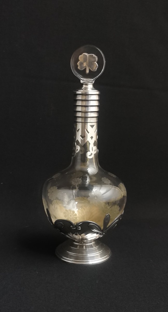 Crystal And Silver Liqueur Carafe With Mistletoe Decor