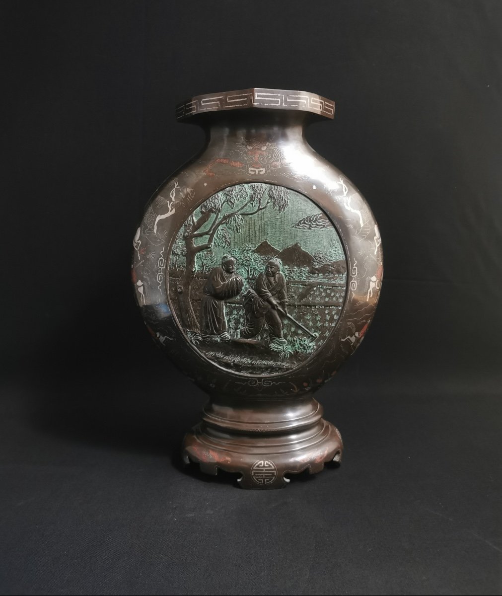 Grand Vase Gourde En Bronze, Vietnam 44 Cm-photo-2