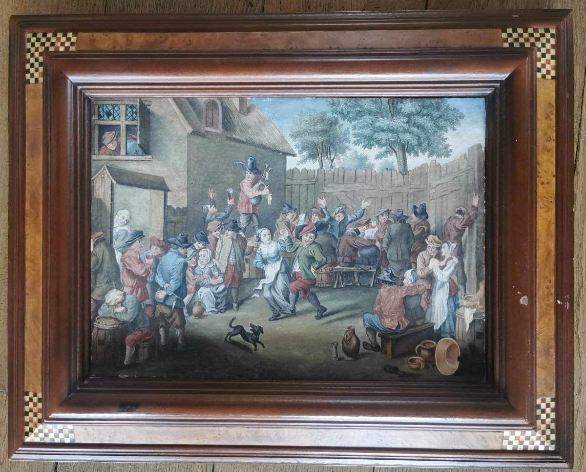 Aquarelle Scène De Fête De Village Dans Le Gout De Teniers-photo-2