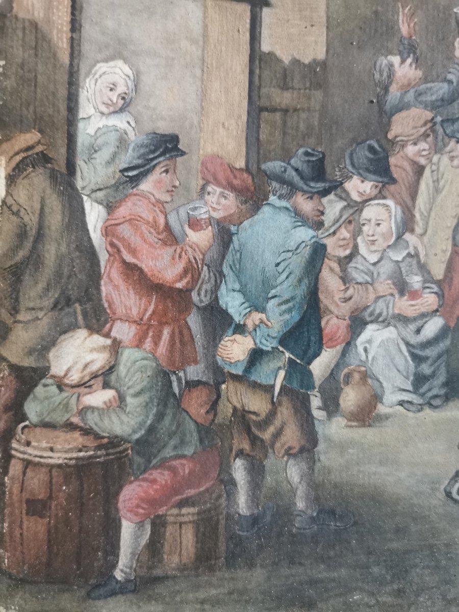 Aquarelle Scène De Fête De Village Dans Le Gout De Teniers-photo-1