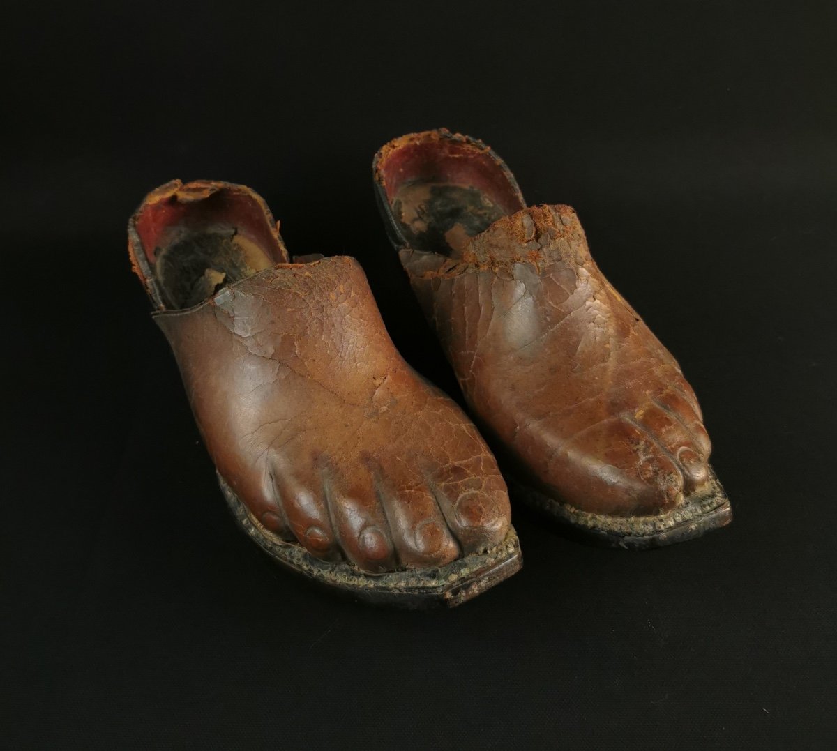 19th Century Popular Art Leather Clogs