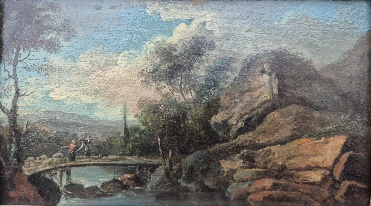 Pastoral Scene Late 18th Century Oil On Wood-photo-2