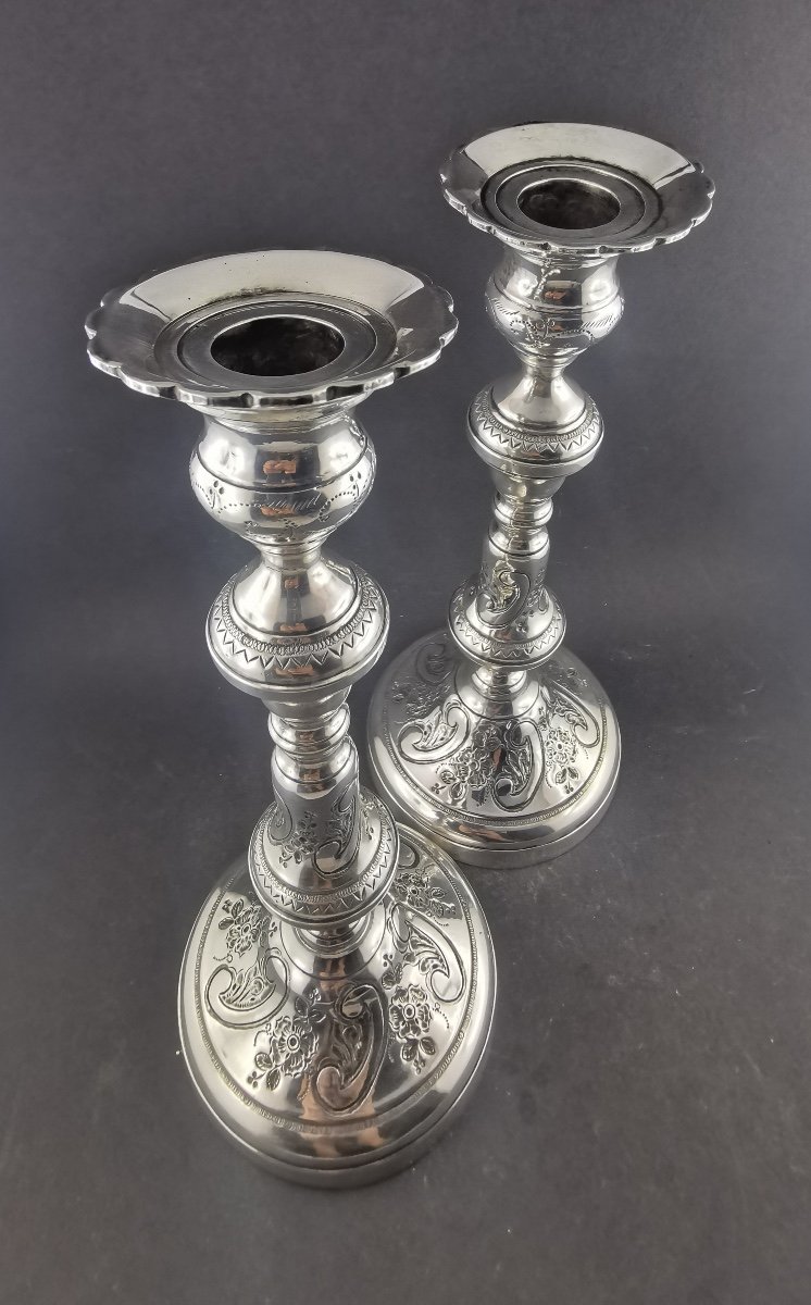 Pair Of Nineteenth Silver Metal Candlesticks-photo-3