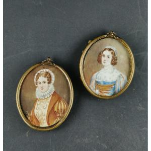 Pair Of Miniature On Ivory Eighteenth