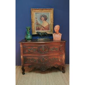 Louis XV Curved And Carved Walnut Commode