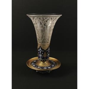 Cornet Vase Enameled Bronze And Crystal