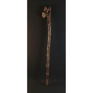 Bestiary And Hunter Folk Art Cane