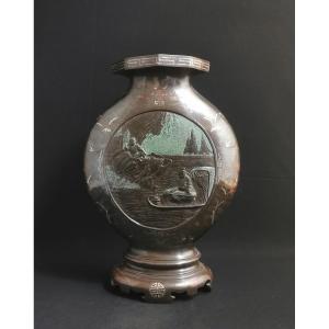 Large Bronze Gourd Vase, Vietnam 44 Cm