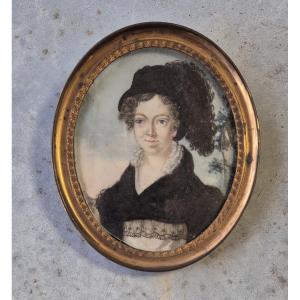 Miniature On Ivory, Portrait Of A Woman, Early 19th Century