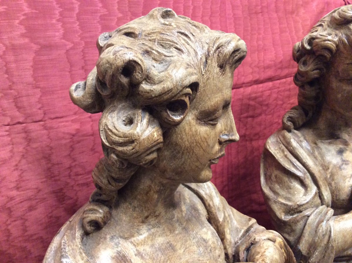 Pair Of Important Angels Torchiere Holder In Oak-photo-8