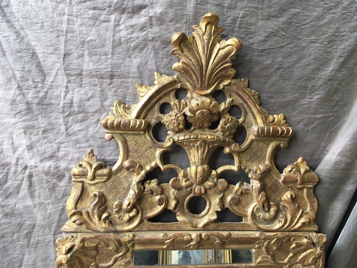 Miroir Louis XIV Avec Fronton élancé et ajouré-photo-2