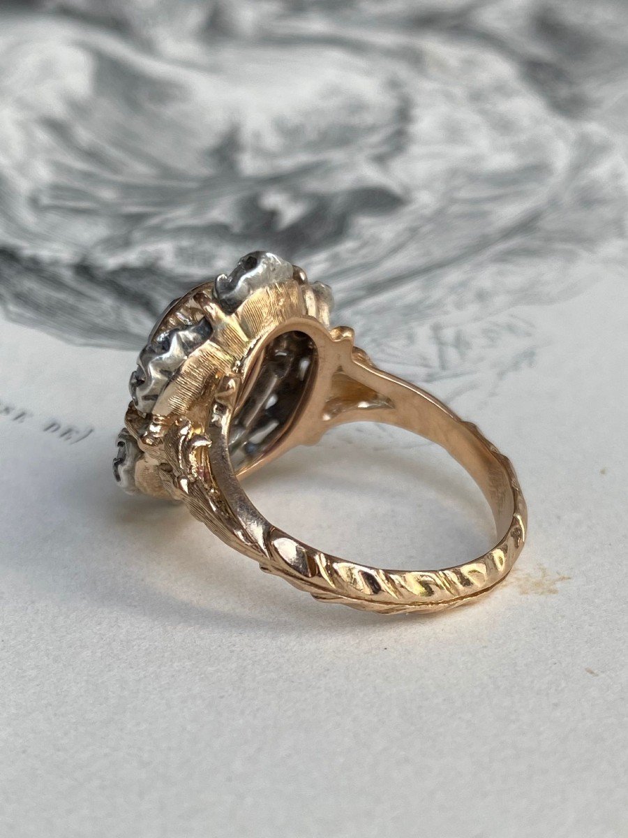 Rare Bague Du Milieu Du XIXème Siècle En Or 18k Et En Argent-photo-1