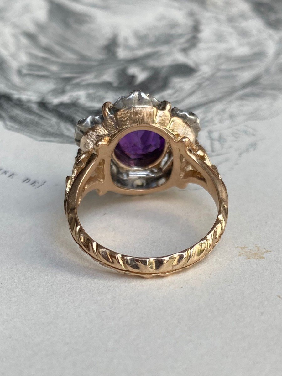 Rare Bague Du Milieu Du XIXème Siècle En Or 18k Et En Argent-photo-3