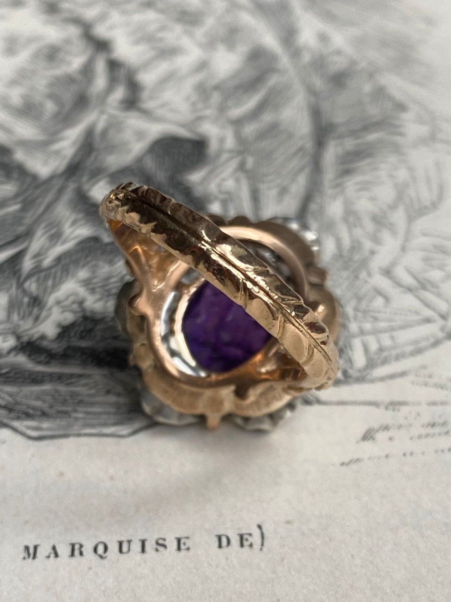 Rare Bague Du Milieu Du XIXème Siècle En Or 18k Et En Argent-photo-4