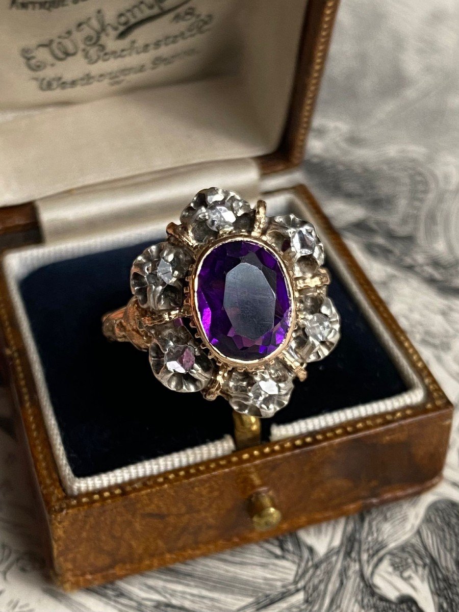 Rare Bague Du Milieu Du XIXème Siècle En Or 18k Et En Argent-photo-5