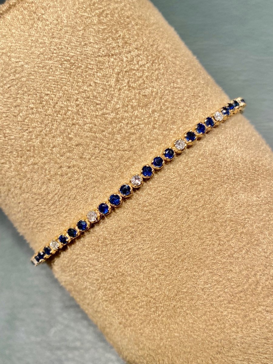 Tennis Bracelet In 14k Yellow Gold Sapphires And Diamonds-photo-2