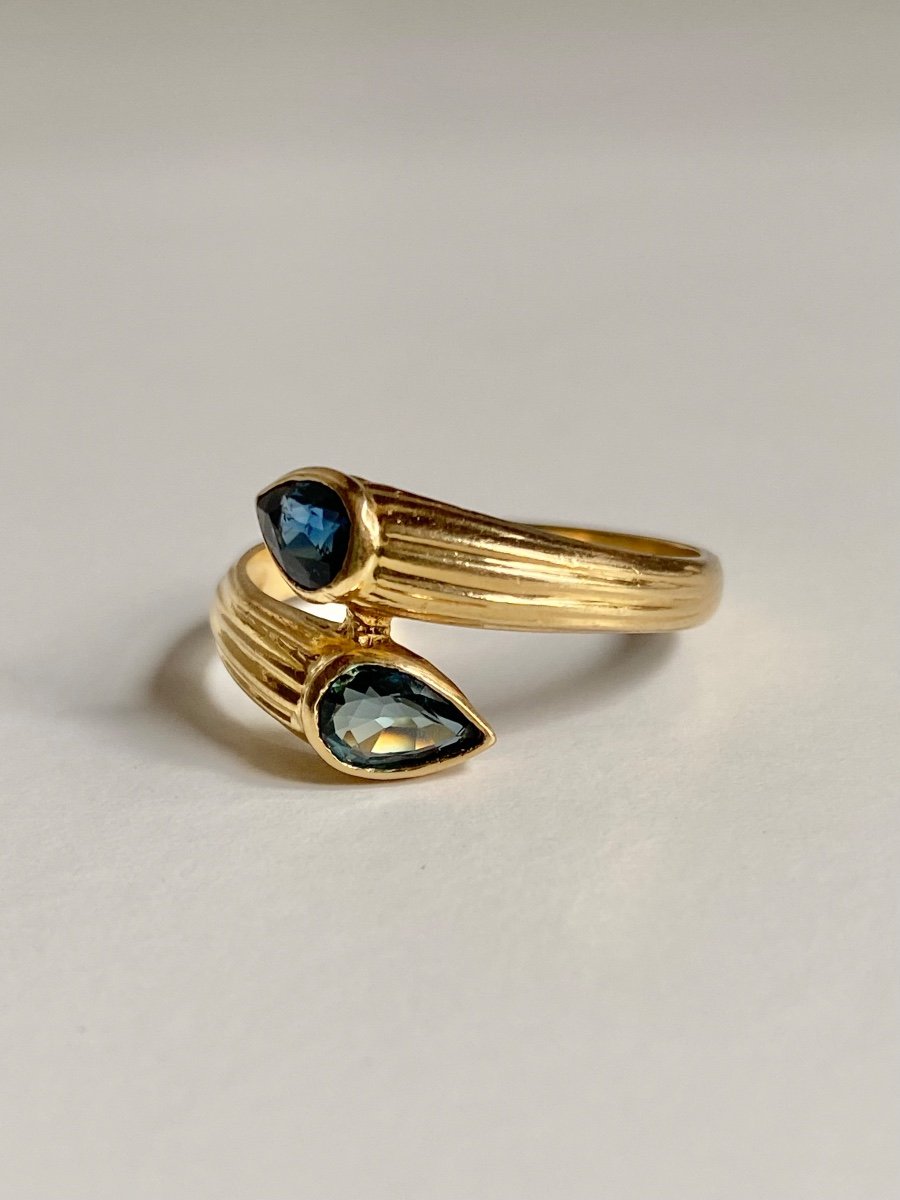 Toi & Moi Ring In 18k Yellow Gold Made Up Of Two Sapphires-photo-4