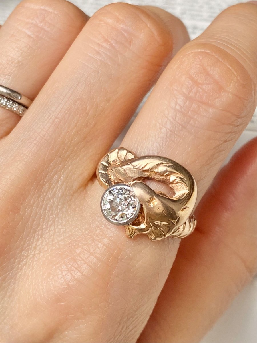 Art Nouveau Ring In 18k Rose Gold And Diamond-photo-4