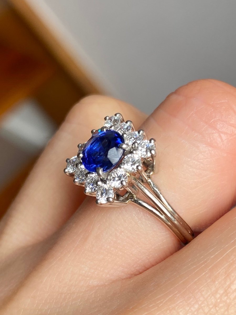 Ring In Girs 18k Gold And Platinum, Sapphire And Diamonds-photo-4