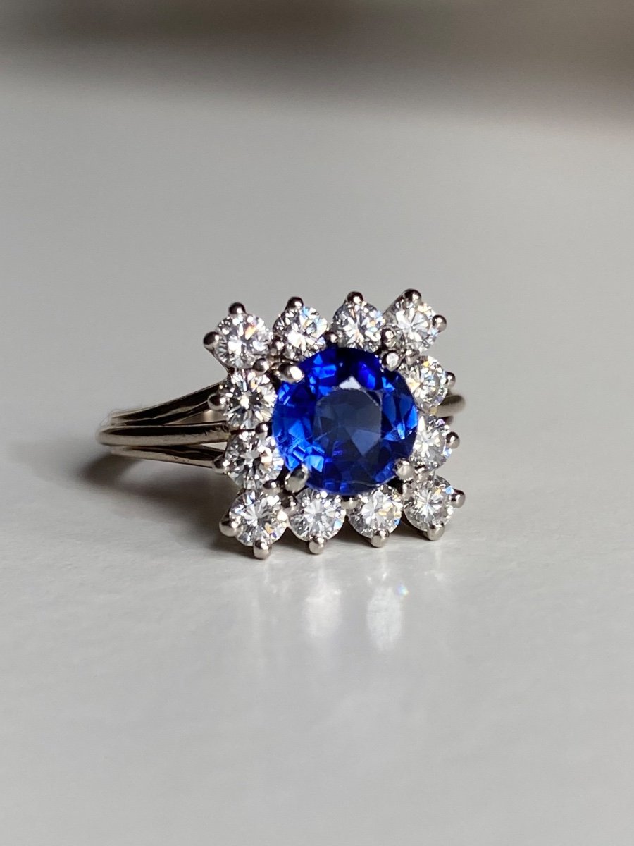 Ring In Girs 18k Gold And Platinum, Sapphire And Diamonds