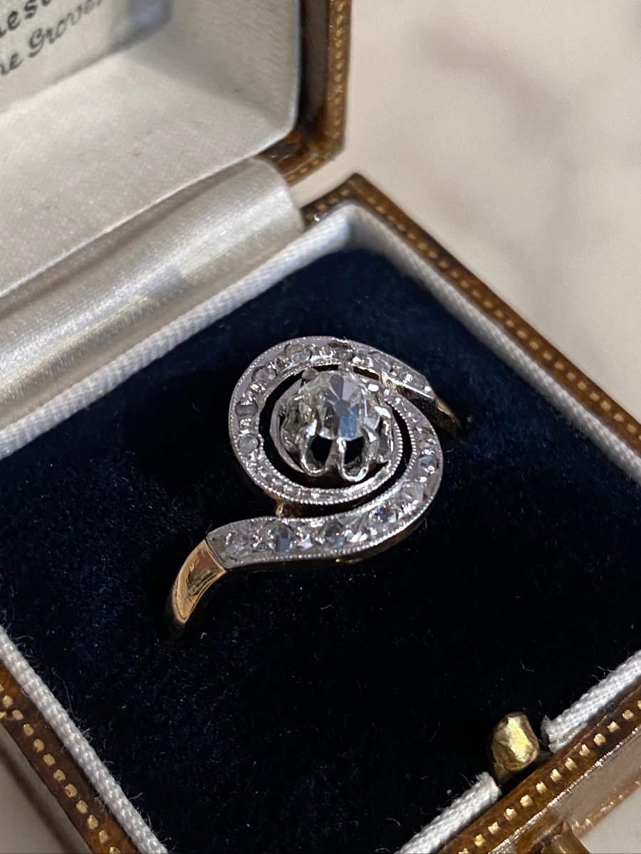 Antique Tourbillon Ring In 18k Yellow Gold And Platinum, Diamonds -photo-2