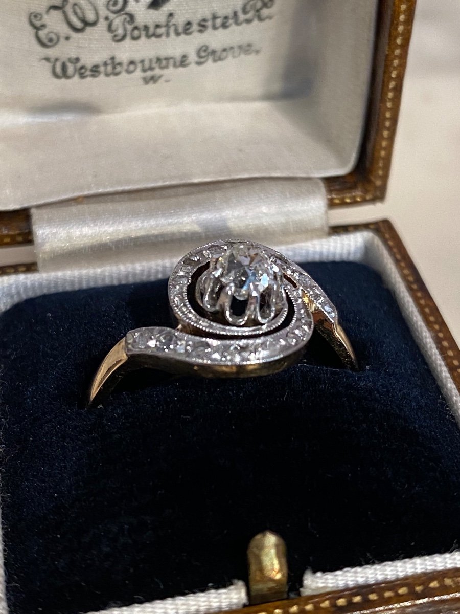 Antique Tourbillon Ring In 18k Yellow Gold And Platinum, Diamonds -photo-4